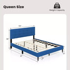 Costway Lit plateforme capitonné Queen avec sommier et tête de lit capitonnée de couleur bleue/grise
