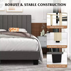Costway Lit plateforme capitonné Queen Cadre de lit Sommier tapissier requis Gris