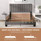 Costway Lit plateforme capitonné Queen Cadre de lit Sommier tapissier requis Gris