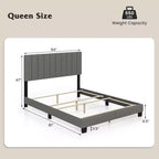 Costway Lit plateforme capitonné Queen Cadre de lit Sommier tapissier requis Gris