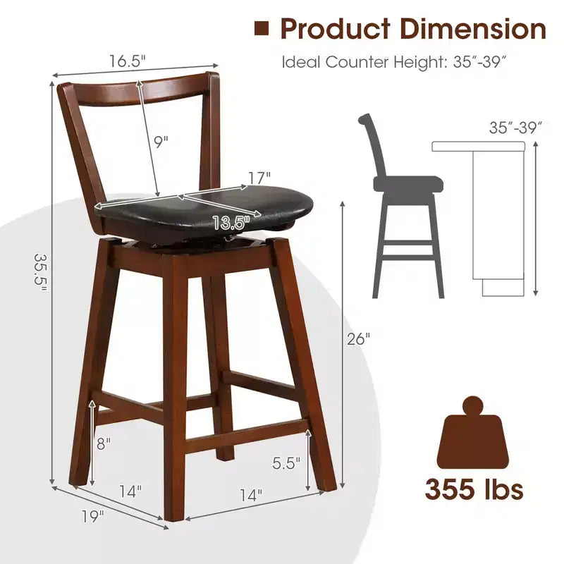 Tabouret de bar pivotant Costway de 66 cm de haut avec dossier évidé en cuir PU rembourré
