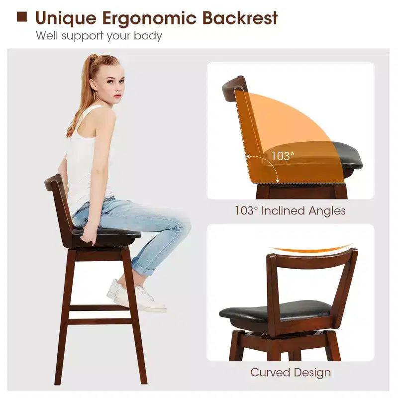 Tabouret de bar pivotant Costway de 66 cm de haut avec dossier évidé en cuir PU rembourré