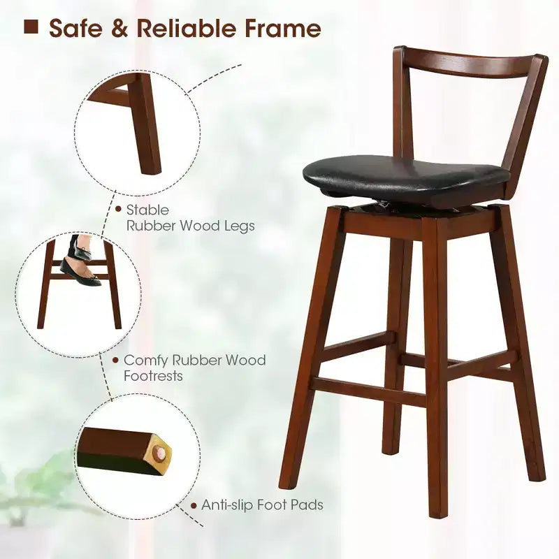 Tabouret de bar pivotant Costway de 66 cm de haut avec dossier évidé en cuir PU rembourré