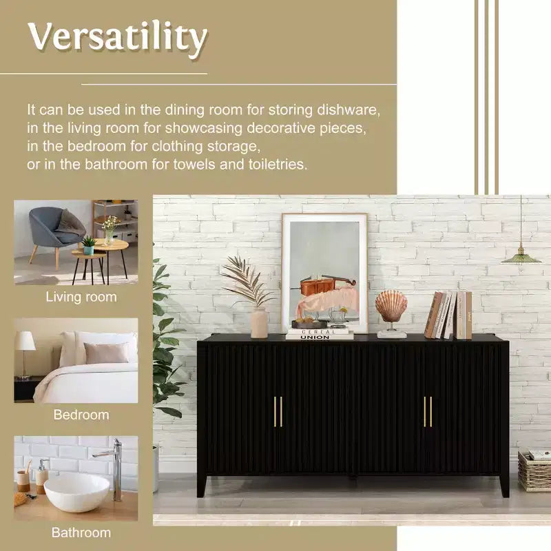 Buffet en bois caractéristique, meuble de rangement avec poignées métalliques pour couloir, entrée, salon, chambre à coucher - ModernLuxe