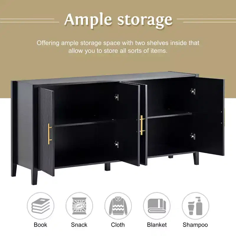Buffet en bois caractéristique, meuble de rangement avec poignées métalliques pour couloir, entrée, salon, chambre à coucher - ModernLuxe
