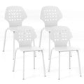 Costway Metal Dining Chair Set of 4 Armless Kitchen Hollowed Backrest & Metal Legs Blue/White