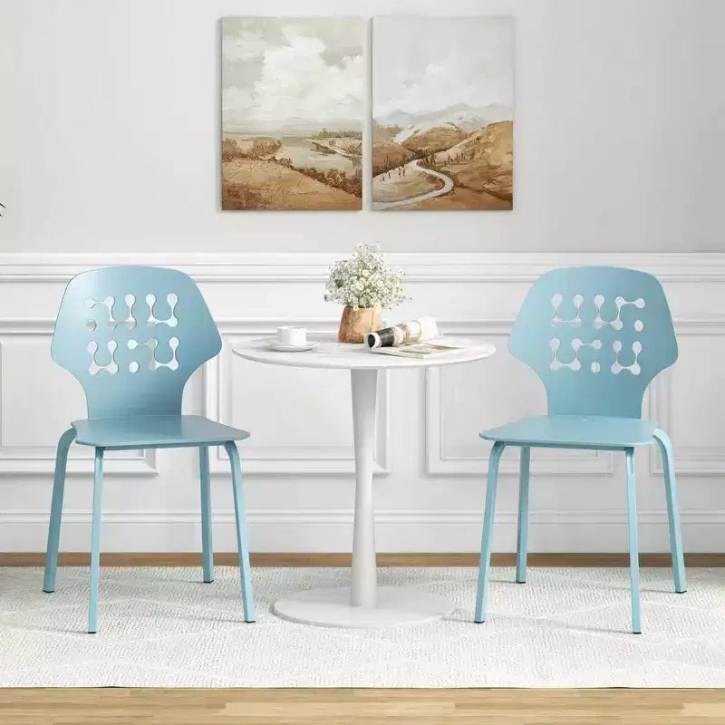 Costway Lot de 4 Chaises de Salle à Manger en Métal sans Accoudoirs, Dossier Creux et Pieds en Métal, Bleu/Blanc