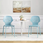 Costway Lot de 4 Chaises de Salle à Manger en Métal sans Accoudoirs, Dossier Creux et Pieds en Métal, Bleu/Blanc