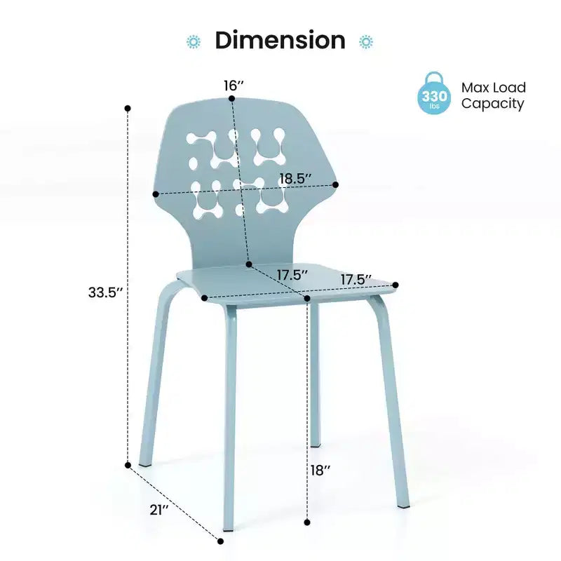 Costway Lot de 4 Chaises de Salle à Manger en Métal sans Accoudoirs, Dossier Creux et Pieds en Métal, Bleu/Blanc