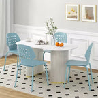 Costway Lot de 4 Chaises de Salle à Manger en Métal sans Accoudoirs, Dossier Creux et Pieds en Métal, Bleu/Blanc