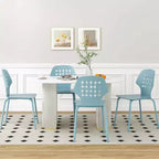 Costway Lot de 4 Chaises de Salle à Manger en Métal sans Accoudoirs, Dossier Creux et Pieds en Métal, Bleu/Blanc