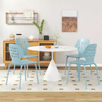 Costway Lot de 4 Chaises de Salle à Manger en Métal sans Accoudoirs, Dossier Creux et Pieds en Métal, Bleu/Blanc