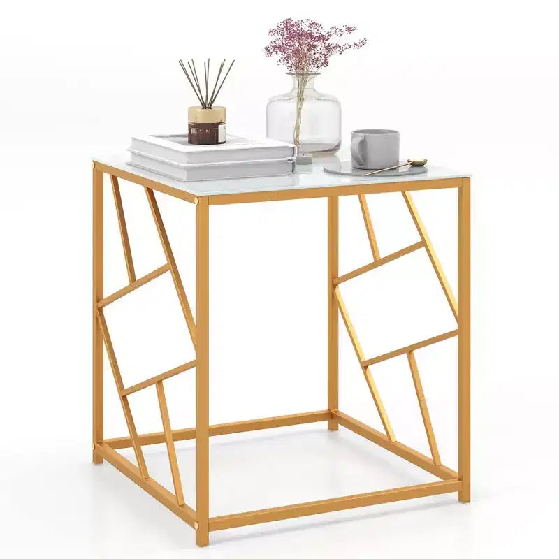 Costway 19.5'' Side Table Square Bedside Sofa Accent Coffee Table with Tempered Glass Top