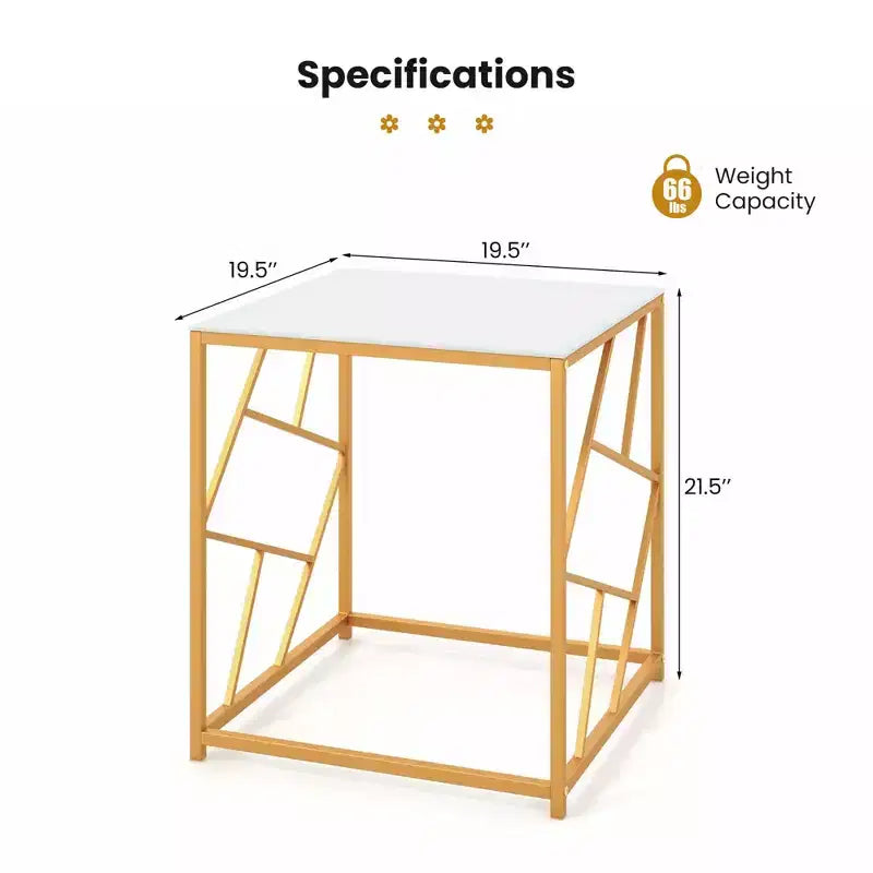 Table d'appoint Costway 19.5'' Carrée de Chevet Canapé Table Basse d'Appoint avec Plateau en Verre Trempé