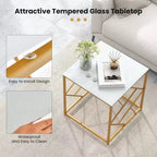 Table d'appoint Costway 19.5'' Carrée de Chevet Canapé Table Basse d'Appoint avec Plateau en Verre Trempé