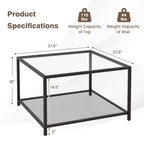 Table basse Costway en verre 70 cm 2 niveaux carrée avec étagère en maille Salon Gris/Transparent