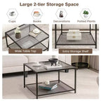 Table basse Costway en verre 70 cm 2 niveaux carrée avec étagère en maille Salon Gris/Transparent