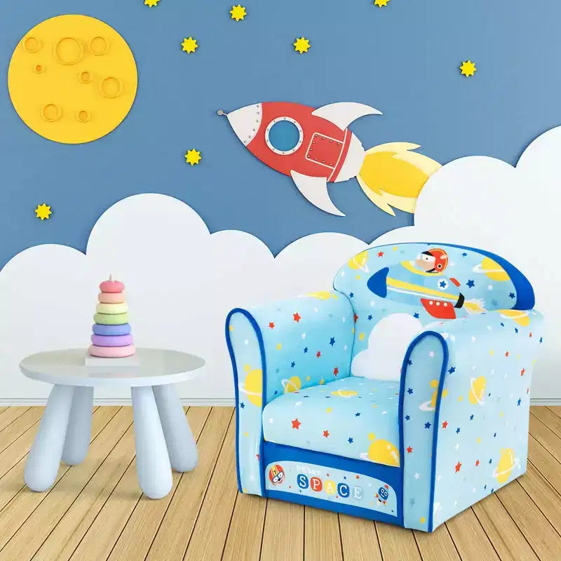 Costway Canapé pour enfant Fauteuil rembourré pour tout-petits Cadre en bois Canapé pour enfants Bleu