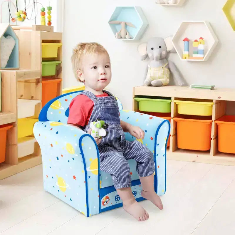 Costway Canapé pour enfant Fauteuil rembourré pour tout-petits Cadre en bois Canapé pour enfants Bleu