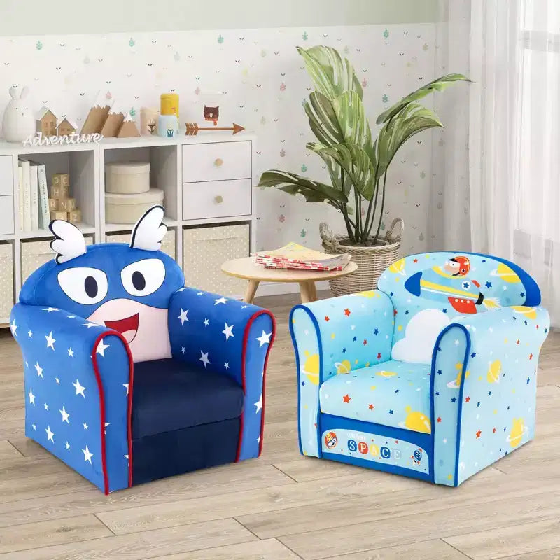 Costway Canapé pour enfant Fauteuil rembourré pour tout-petits Cadre en bois Canapé pour enfants Bleu