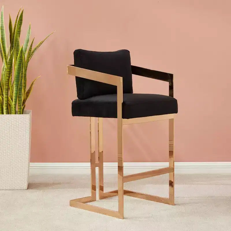 Tabouret de bar en velours Taraji - KNT7027 - Noir Giotto - Safavieh Couture