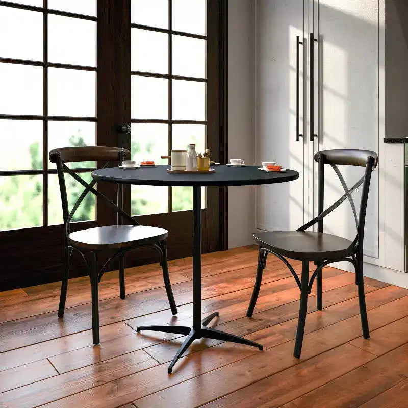 Table basse ronde en bois Emma and Oliver de 36 po avec colonnes de 30 et 42 po