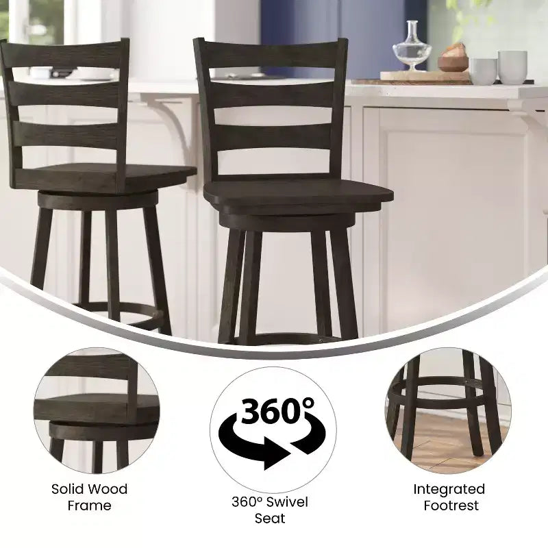 Tabouret de comptoir classique Emma et Oliver Ladderback avec siège en bois