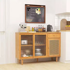 Buffet Costway – Meuble de rangement avec portes coulissantes et tiroir, table console en rotin