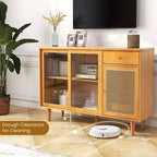 Buffet Costway – Meuble de rangement avec portes coulissantes et tiroir, table console en rotin