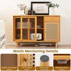 Buffet Costway – Meuble de rangement avec portes coulissantes et tiroir, table console en rotin