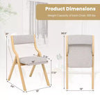 Lot de 2 chaises de salle à manger pliantes Costway, en bois, avec assise rembourrée en tissu de lin moderne