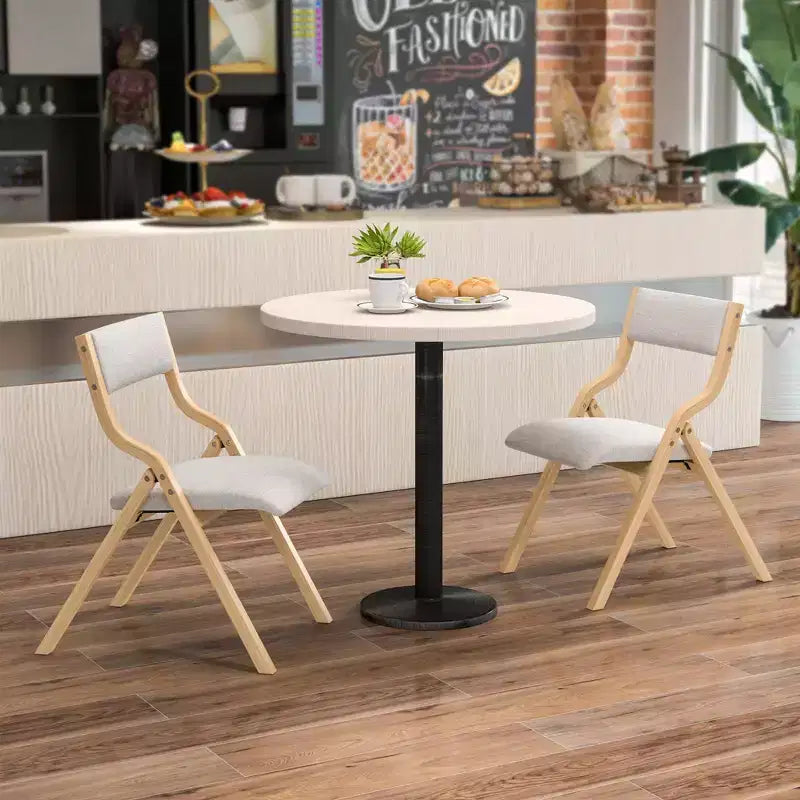 Lot de 2 chaises de salle à manger pliantes Costway, en bois, avec assise rembourrée en tissu de lin moderne