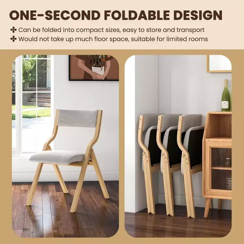 Lot de 2 chaises de salle à manger pliantes Costway, en bois, avec assise rembourrée en tissu de lin moderne
