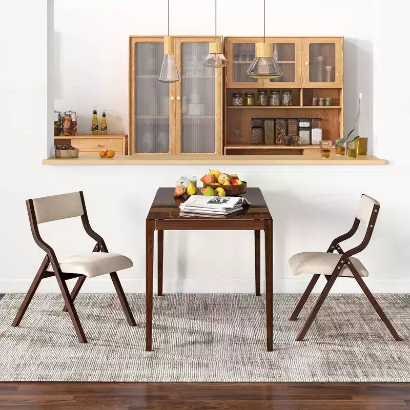 Lot de 2 chaises de salle à manger pliantes Costway, en bois, avec assise rembourrée en tissu de lin moderne