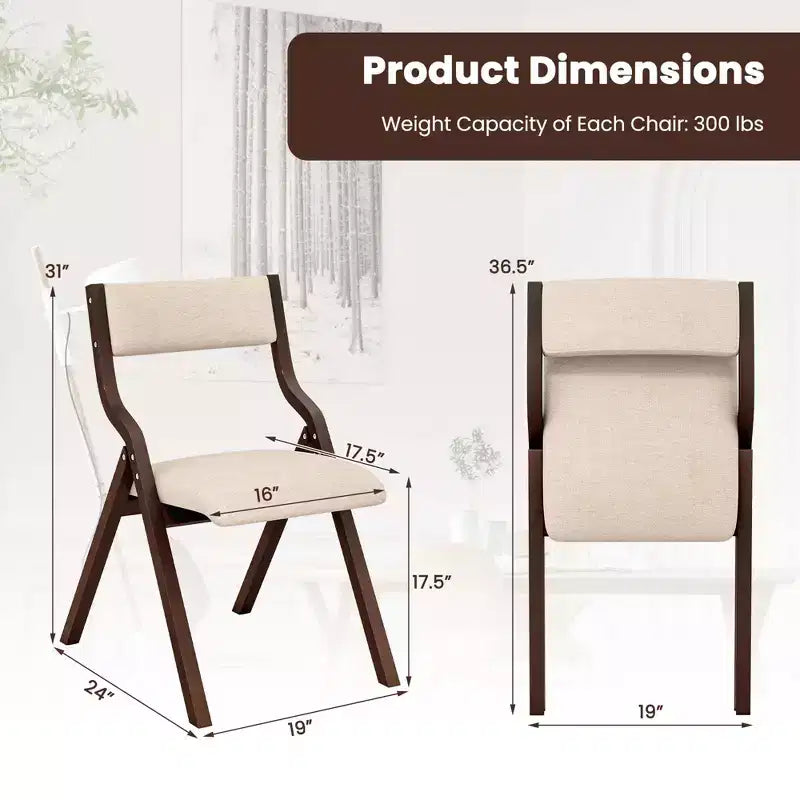 Lot de 2 chaises de salle à manger pliantes Costway, en bois, avec assise rembourrée en tissu de lin moderne