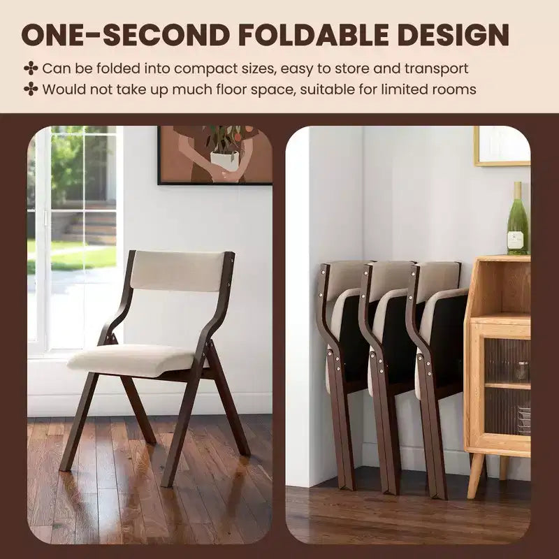 Lot de 2 chaises de salle à manger pliantes Costway, en bois, avec assise rembourrée en tissu de lin moderne