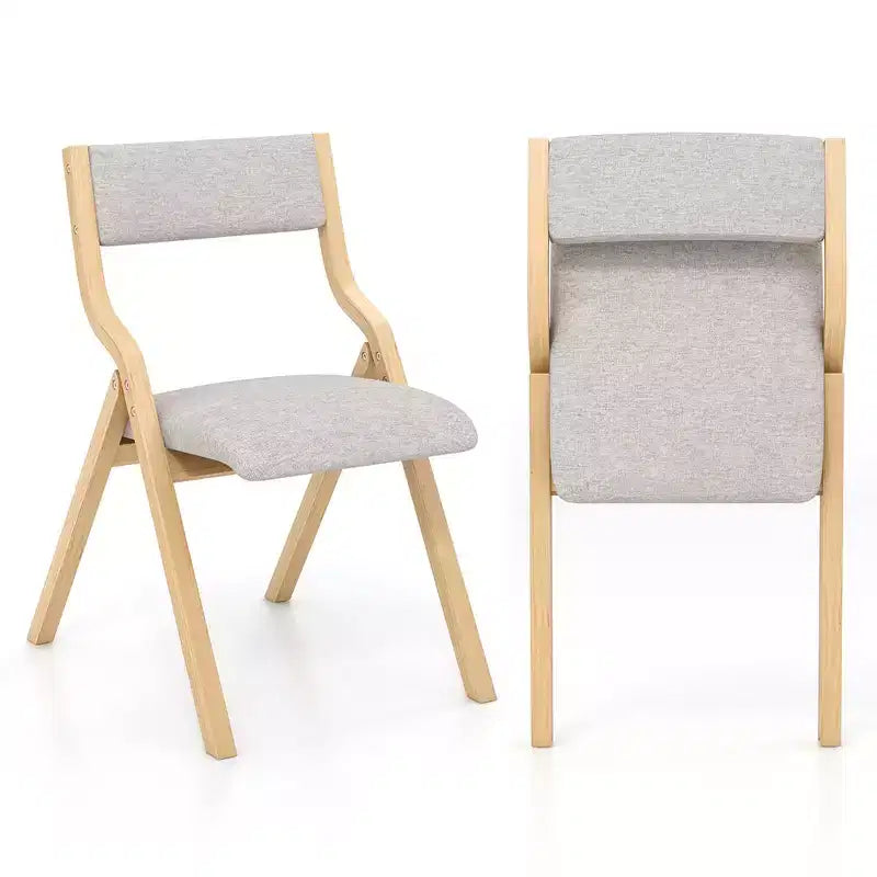Lot de 2 chaises de salle à manger pliantes Costway, en bois, avec assise rembourrée en tissu de lin moderne