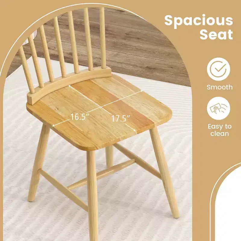 Costway Windsor – Lot de 2 chaises de salle à manger sans accoudoirs, dossier à barreaux, bois d'hévéa massif, noir/naturel