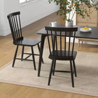Costway Windsor – Lot de 2 chaises de salle à manger sans accoudoirs, dossier à barreaux, bois d'hévéa massif, noir/naturel