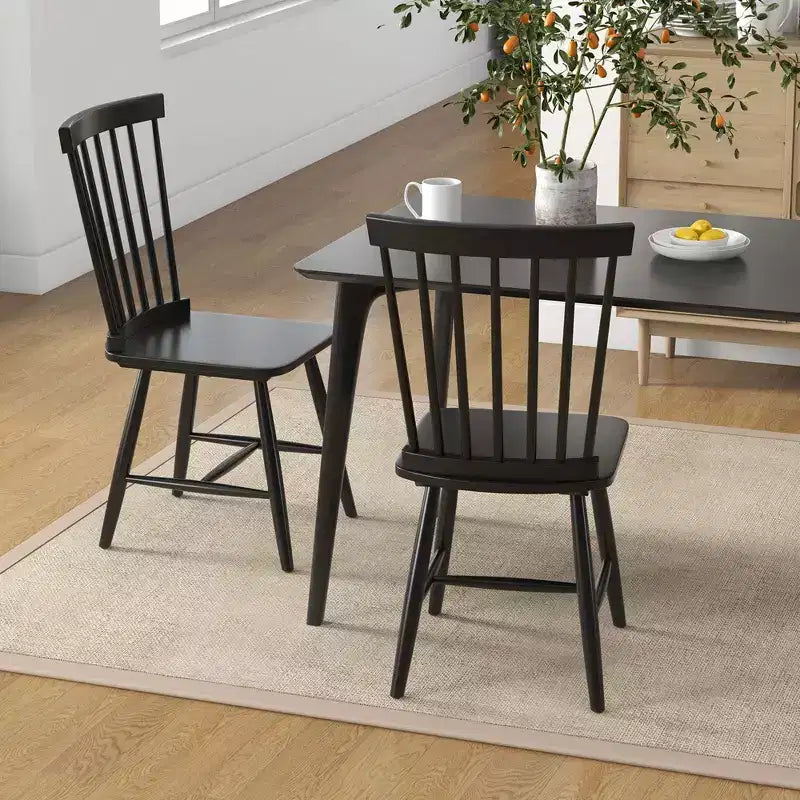 Costway Windsor – Lot de 2 chaises de salle à manger sans accoudoirs, dossier à barreaux, bois d'hévéa massif, noir/naturel