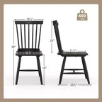 Costway Windsor – Lot de 2 chaises de salle à manger sans accoudoirs, dossier à barreaux, bois d'hévéa massif, noir/naturel