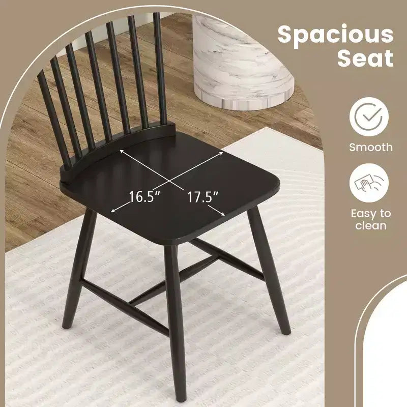 Costway Windsor – Lot de 2 chaises de salle à manger sans accoudoirs, dossier à barreaux, bois d'hévéa massif, noir/naturel