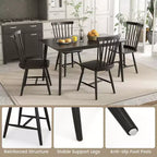Costway Windsor – Lot de 2 chaises de salle à manger sans accoudoirs, dossier à barreaux, bois d'hévéa massif, noir/naturel