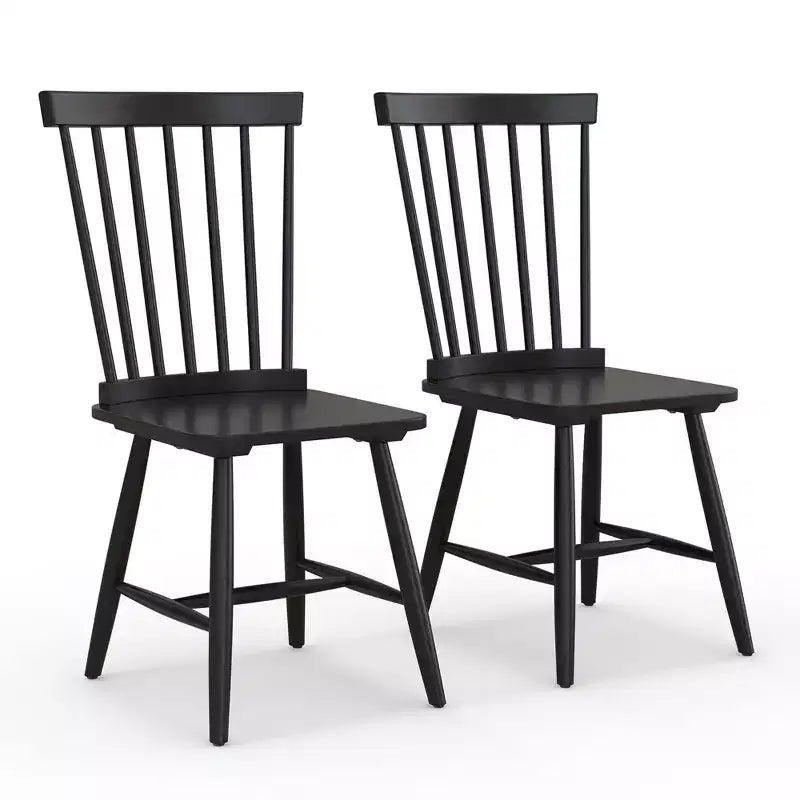 Costway Windsor Dining Chairs Set of 2 Armless Spindle Back Solid Rubber Wood Black/Natural