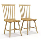 Costway Windsor – Lot de 2 chaises de salle à manger sans accoudoirs, dossier à barreaux, bois d'hévéa massif, noir/naturel
