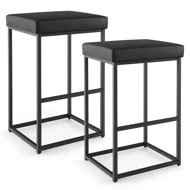 Costway 30 Barstools Set of 2 Upholstered Bar Height Chairs PU Leather w/Footrest Brown/Black/Grey