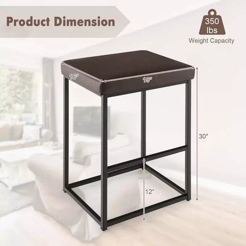 Costway Lot de 2 tabourets de bar rembourrés, hauteur de comptoir, en cuir PU avec repose-pieds, marron/noir/gris