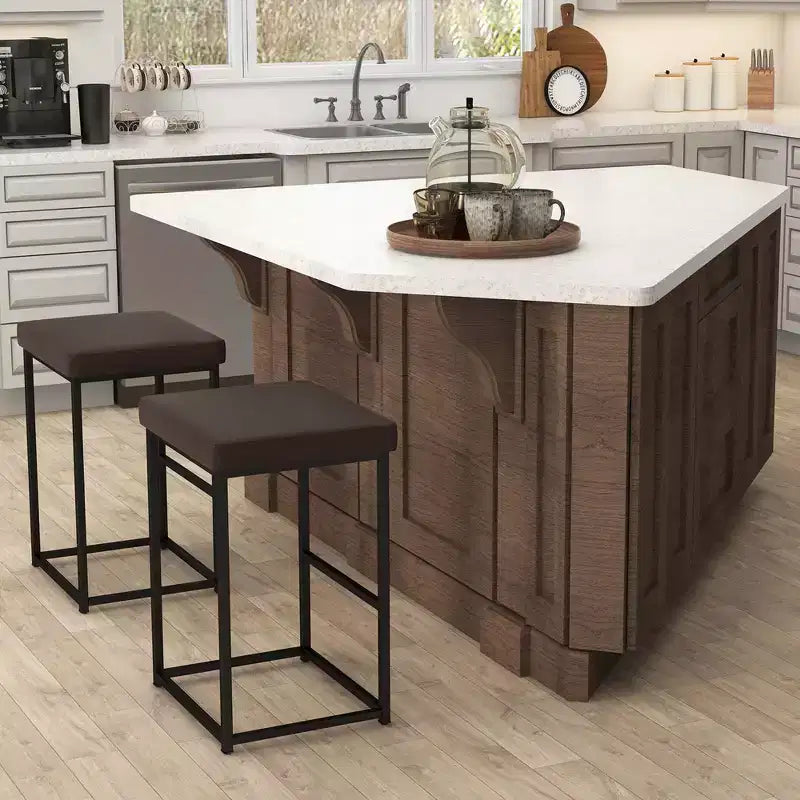 Costway Lot de 2 tabourets de bar rembourrés, hauteur de comptoir, en cuir PU avec repose-pieds, marron/noir/gris