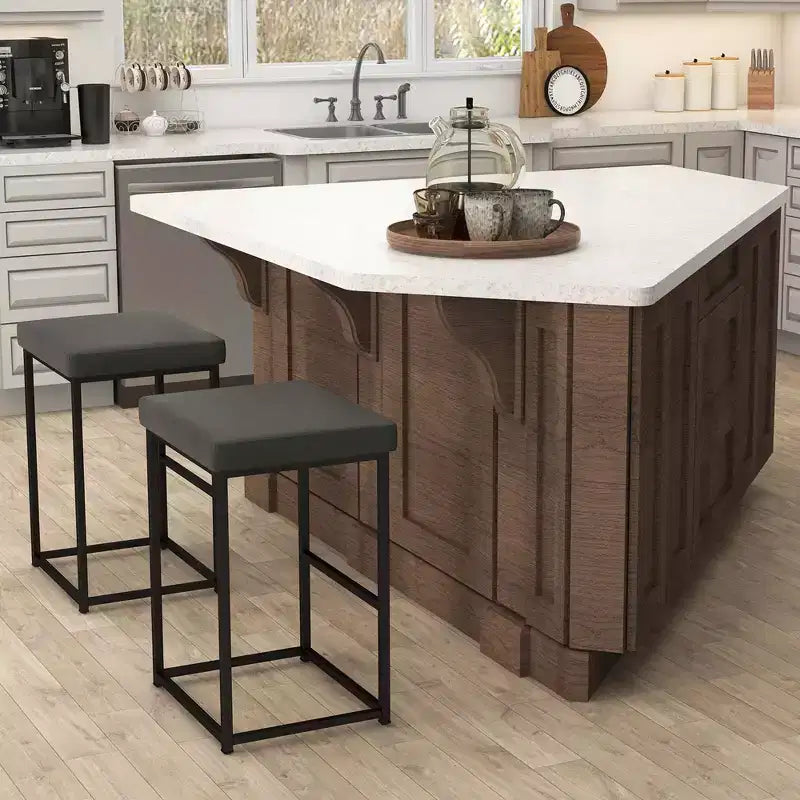 Costway Lot de 2 tabourets de bar rembourrés, hauteur de comptoir, en cuir PU avec repose-pieds, marron/noir/gris