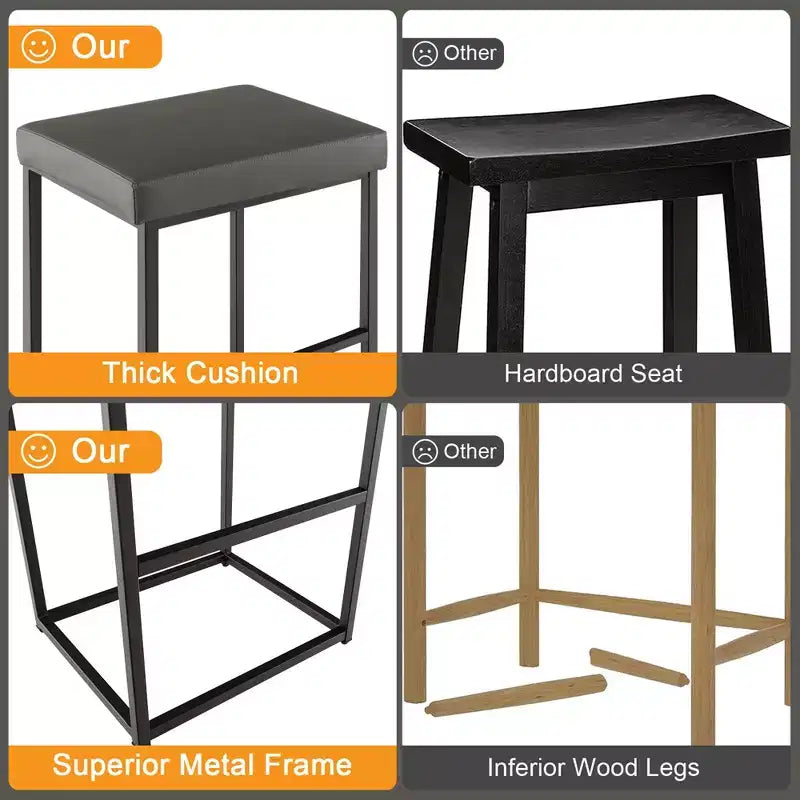 Costway Lot de 2 tabourets de bar rembourrés, hauteur de comptoir, en cuir PU avec repose-pieds, marron/noir/gris